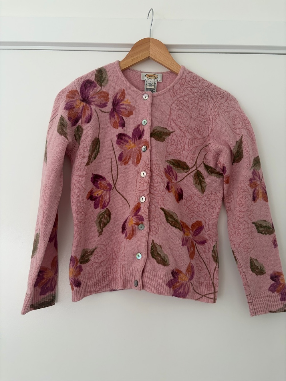 Vintage Talbots Wool Angora Blend Floral Crewneck Button Cardigan Sweater M